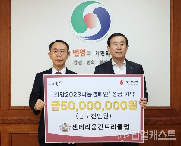 사진 : (좌)금강주택 최상순 대표 (우)충주시장 조길형