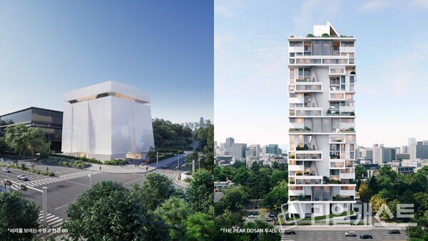 좌측_서리풀 보이는 수장고 전경 CG, 우측_더 피크 도산 투시도 CG