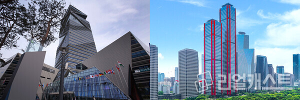 인천 송도 녹색기후기금 국제기구 본사 전경(좌) 및 서울 여의도 NH투자증권 본사 전경(우) / NH투자증권