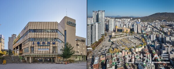 상봉터미널 입구(좌) 및 부지 전경(우)