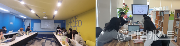 (좌) 학부생 설계사 컨소시엄 BIM 교육 모습, (우) 대학원생 설계사 컨소시엄 BIM 교육 모습