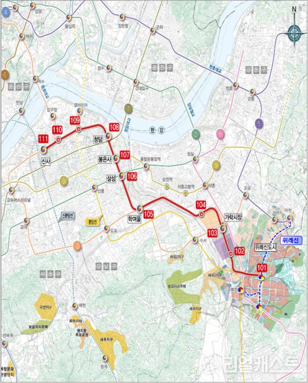 위례신사선 노선도 / 출처: 서울시