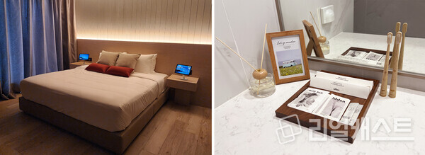 (좌)힐스테이트 레이크 송도 4차에 적용 된 헤이슬립, (우) 업사이클링 기반 힐스테이트 브랜드 어메니티(제공: 현대건설)