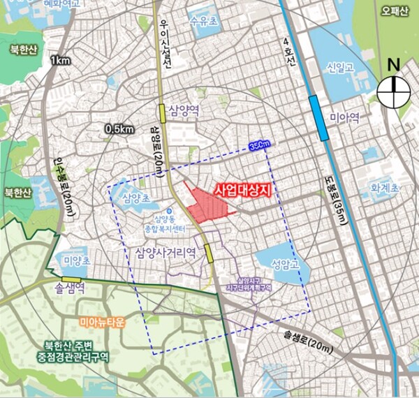 강북구 미아동 삼양사거리역세권 재개발 위치도(제공: 한국투자부동산신탁)